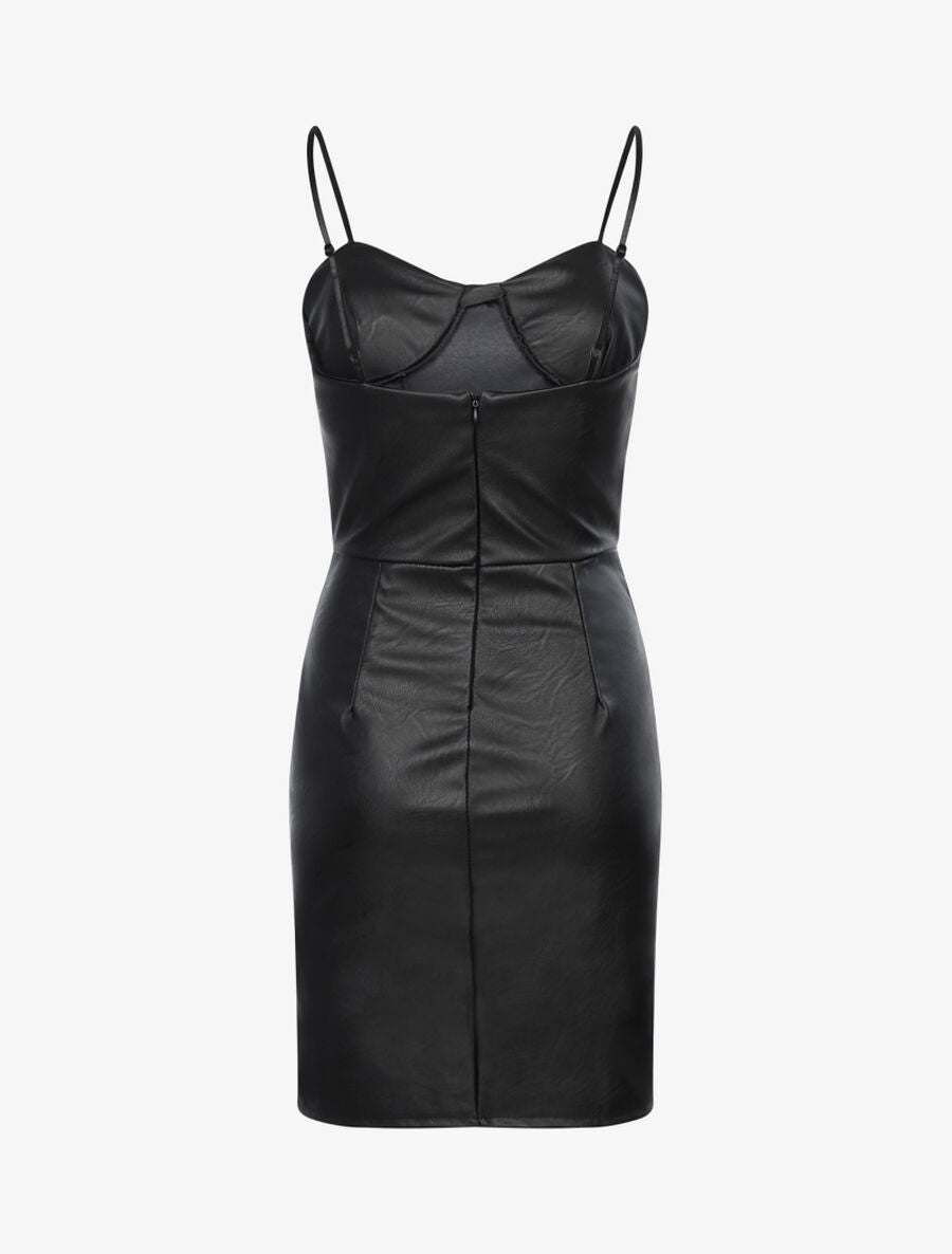 Robe en simili à buste à coutures - Noir - 2