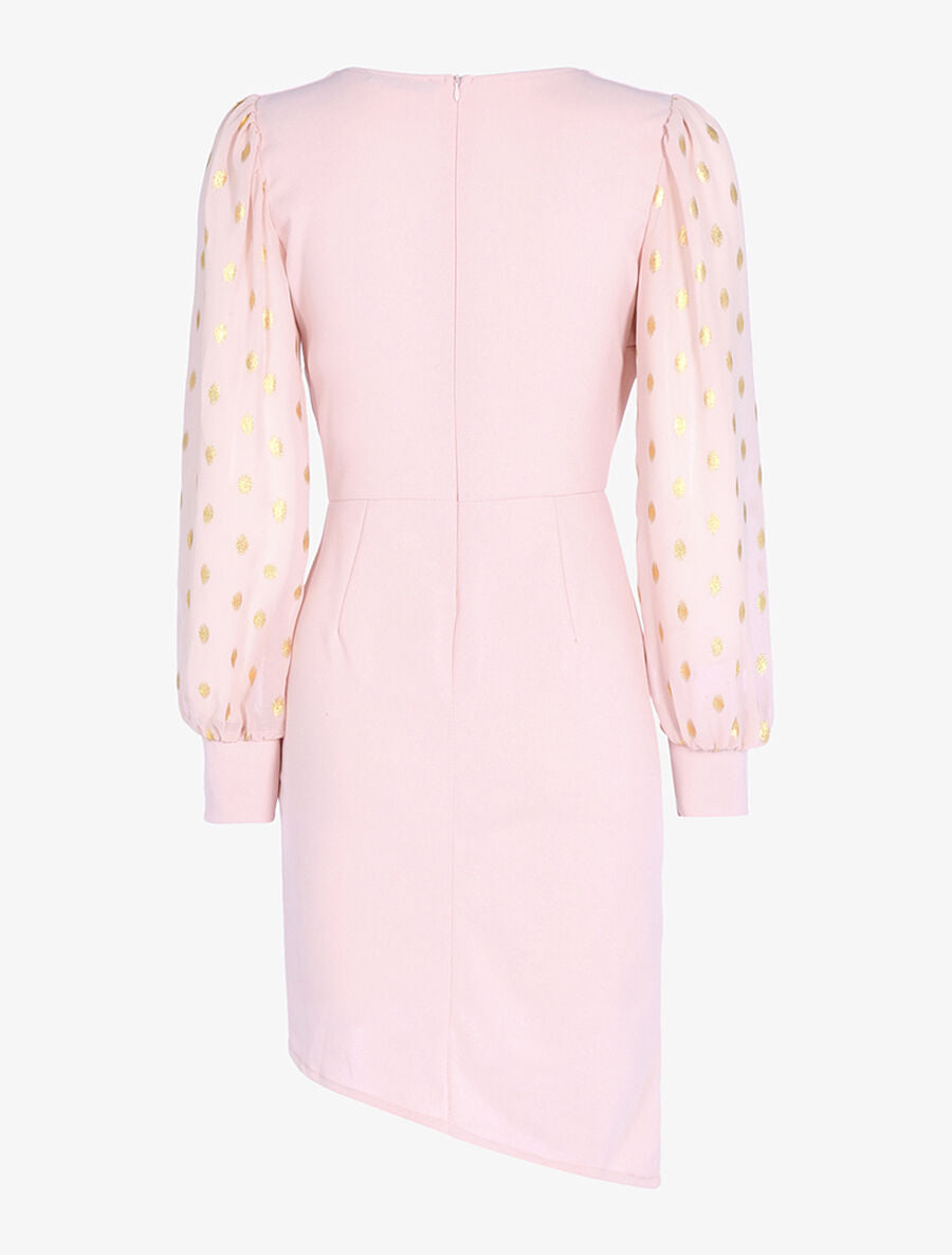 Robe plissée à manches floquées - Rose poudré - 2