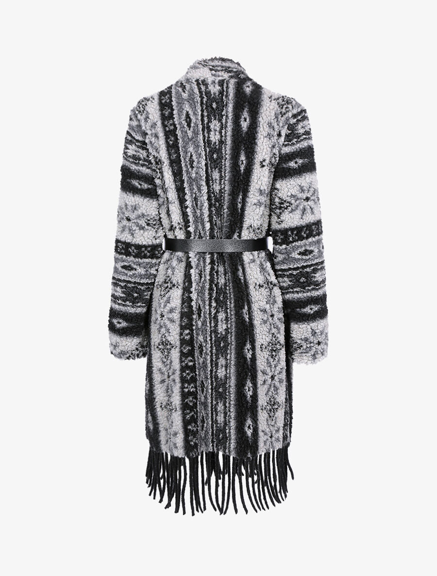 Manteau duveteux à imprimé graphique - Noir - 2