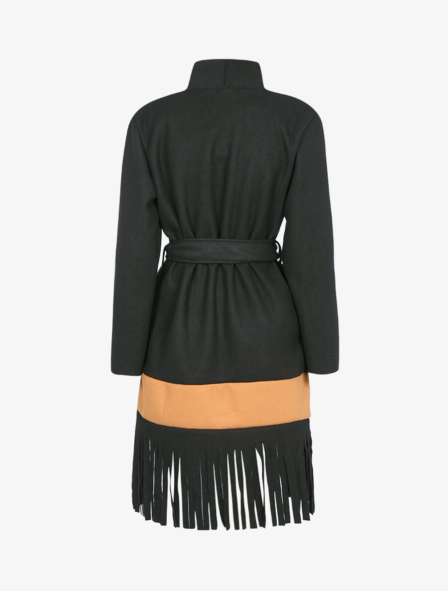 Veste légère ouverte à contraste et franges - Noir - 2