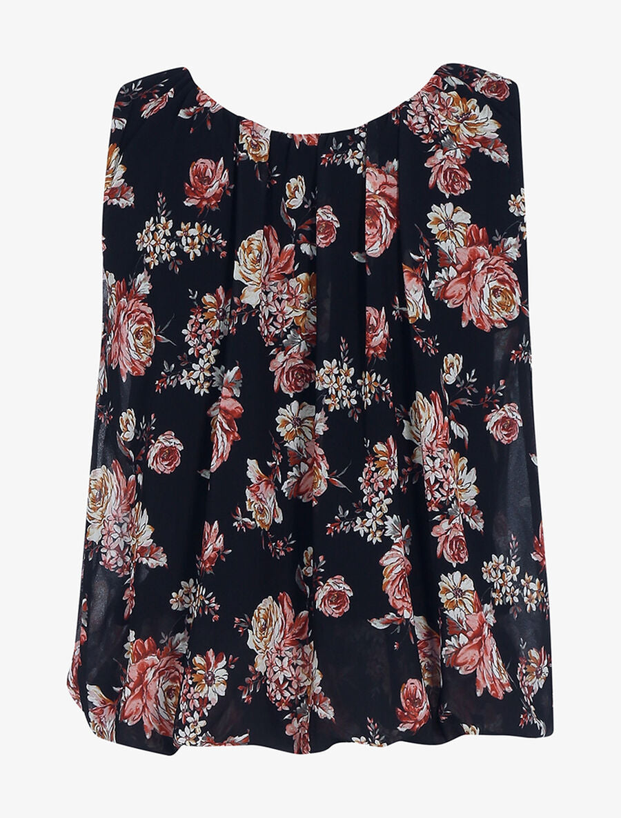 Top à imprimé pivoines - Noir - 2