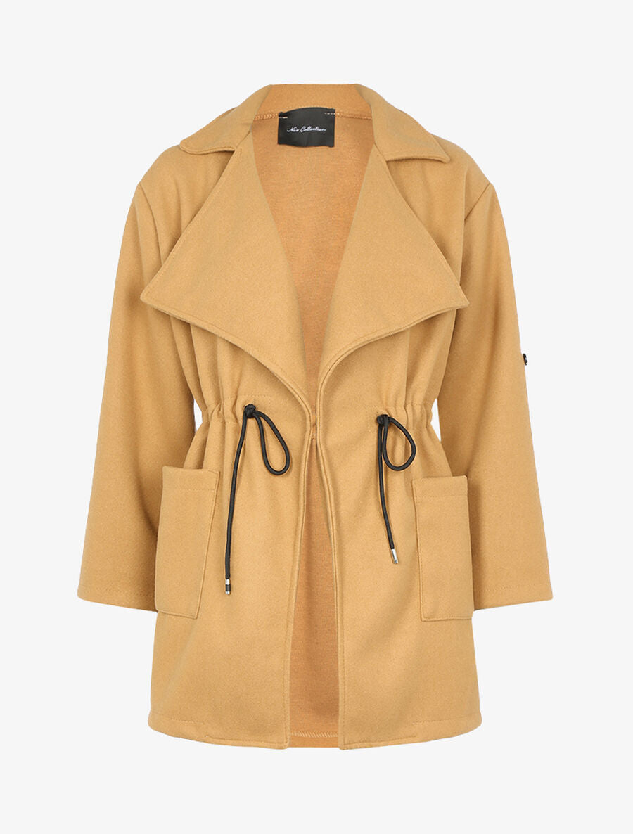 Manteau ouvert à cordons de serrage - Camel - 1