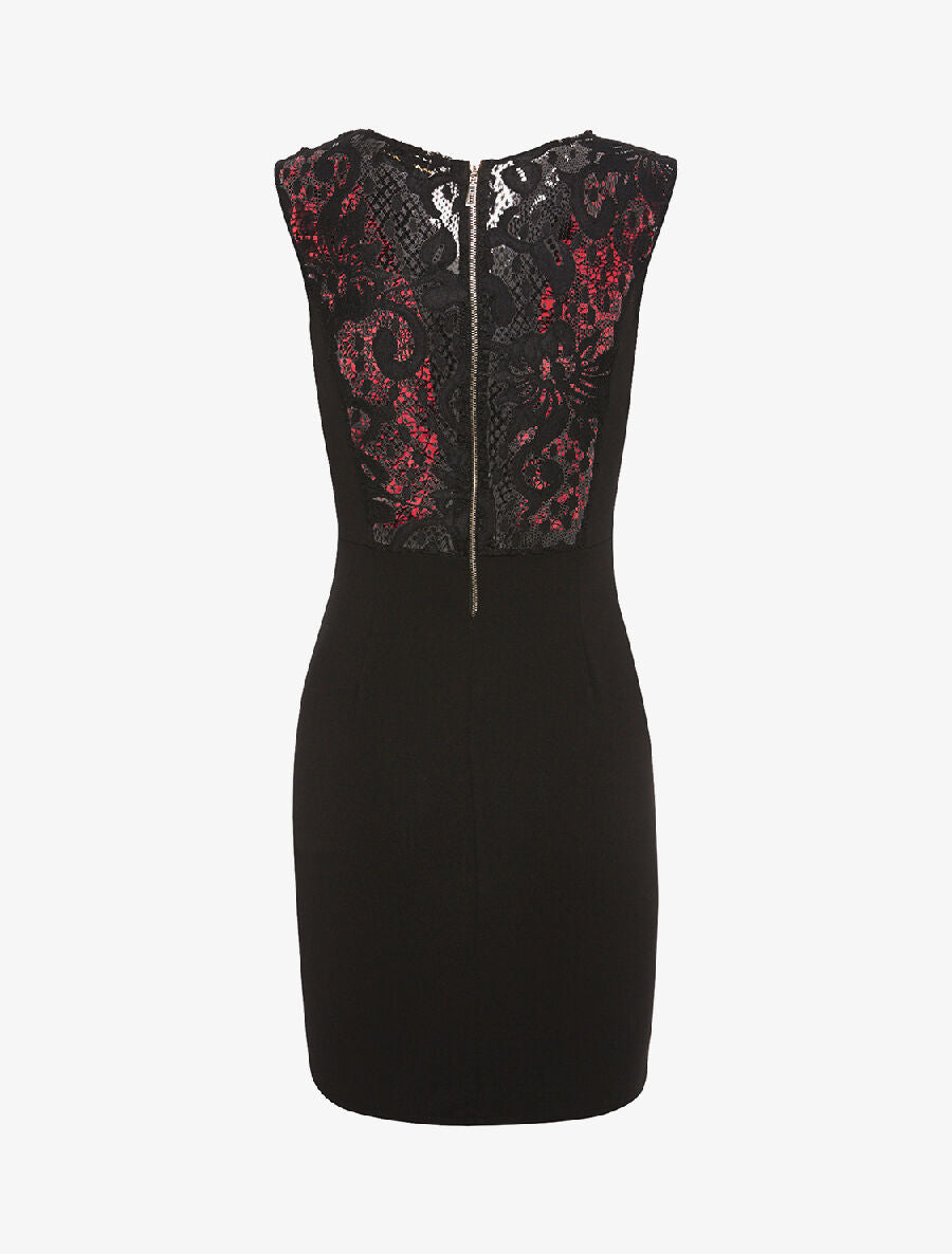 Robe buste dentelle en velours - noir/rouge - 2