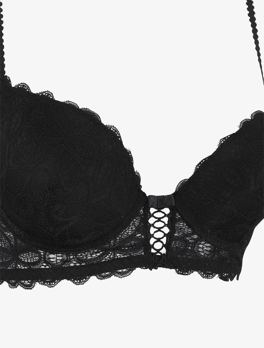 Ensemble soutien-gorge push up et tanga en dentelle - Noir - 3