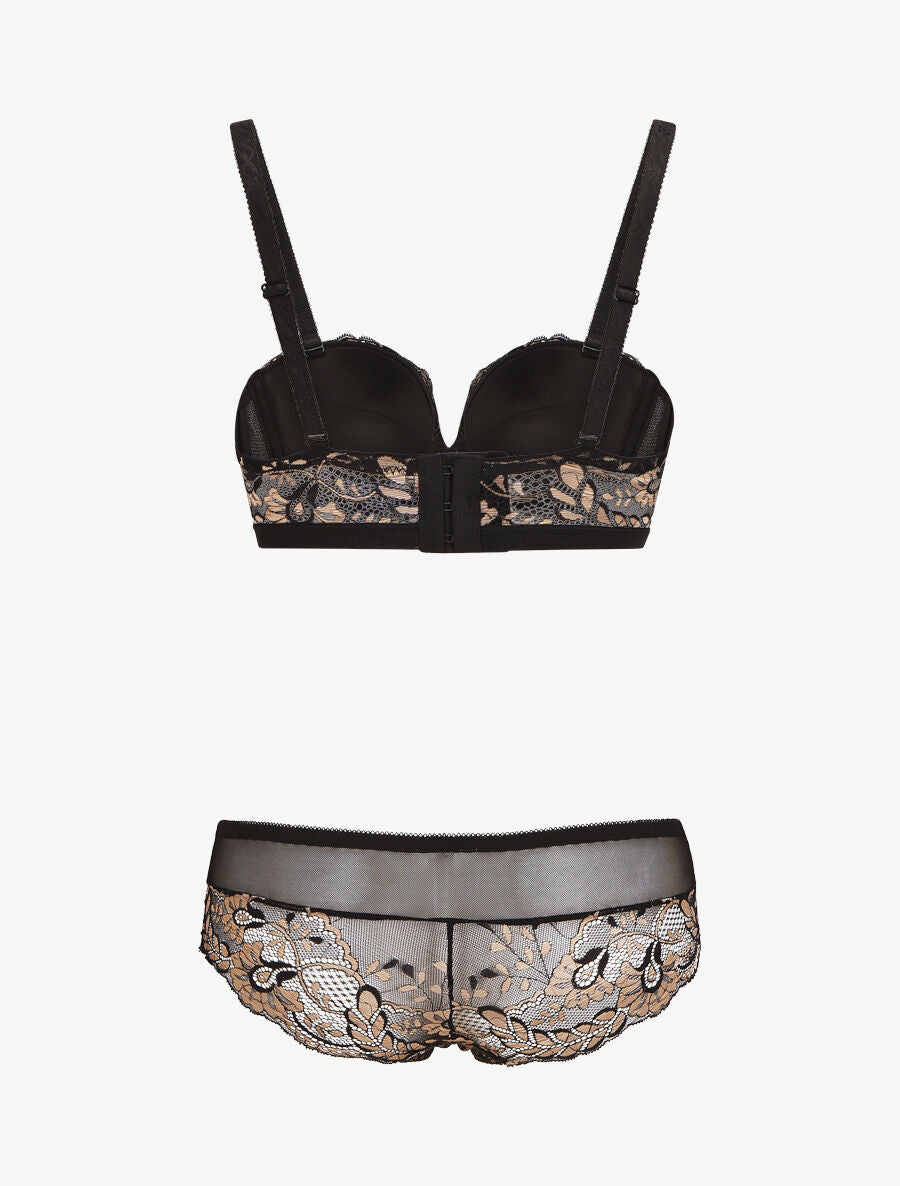 Ensemble push bicolore et shorty en dentelle - Noir - 2