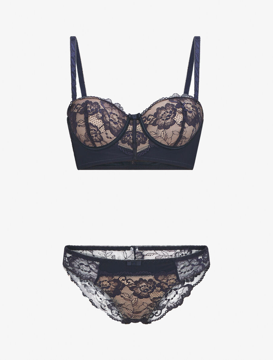 Ensemble bicolore et culotte en dentelle - Marine - 1