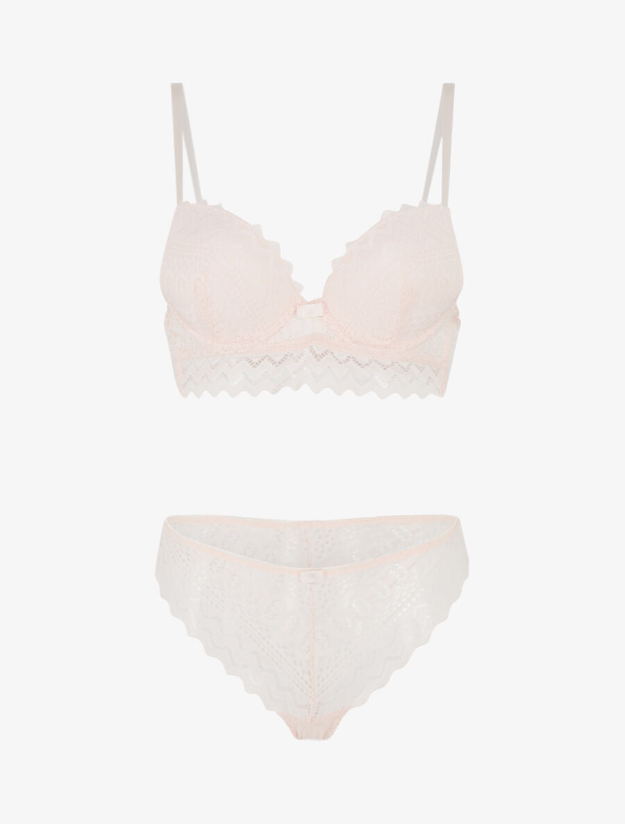 Ensemble soutien-gorge push-up et tanga en dentelle - Rose pâle - 1