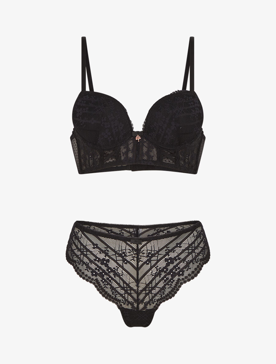 Ensemble soutien-gorge et tanga à bijoux arbre strassé - Noir - 3