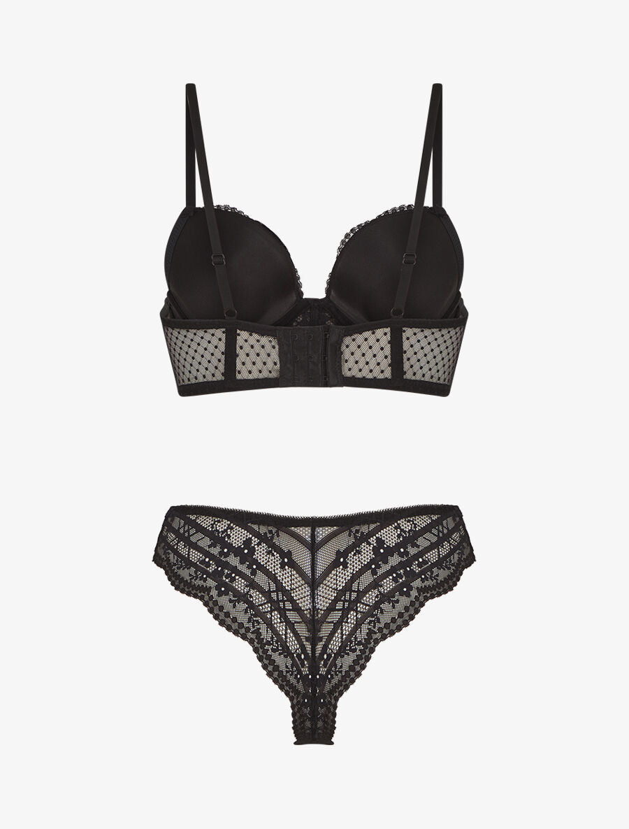 Ensemble soutien-gorge et tanga à bijoux arbre strassé - Noir - 2