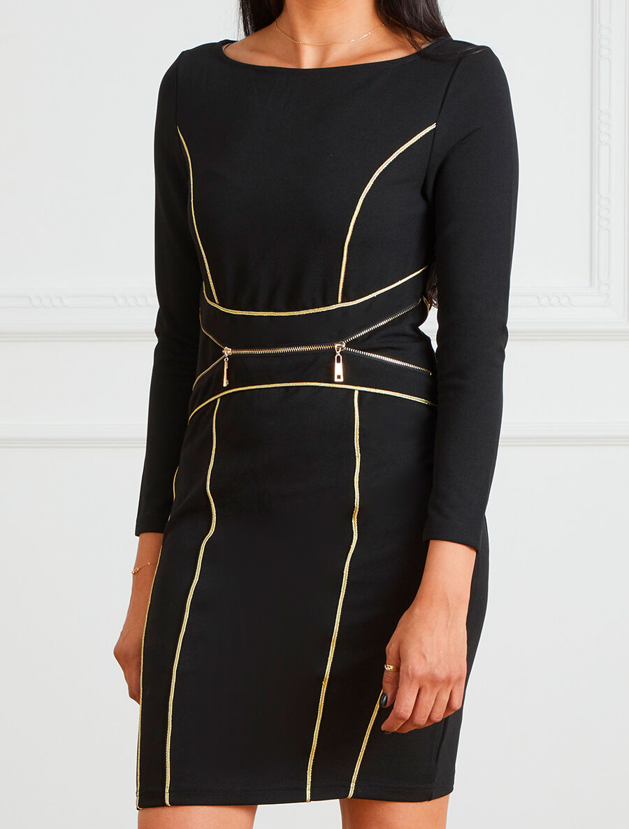 Robe à liserés dorés - noir - 1