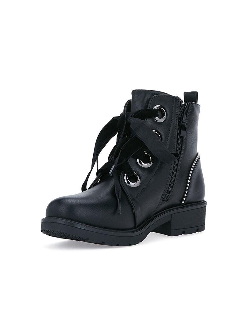 Boots à lacets effet  velours - noir - 3