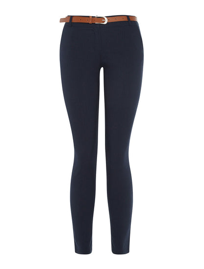 Pantalon slim ceinturé uni - marine - 1
