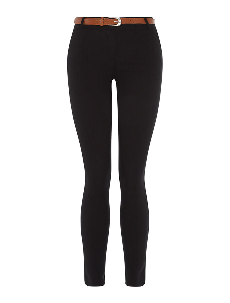 Pantalon slim ceinturé uni - noir - 1