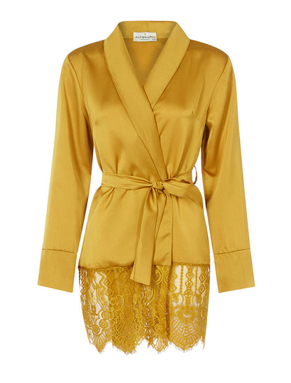 Kimono satiné style lingerie - moutarde - 1