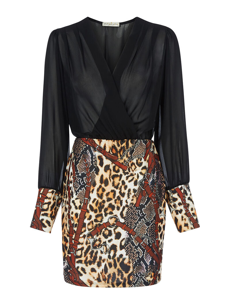 Robe bi matière col cache coeur - noir - 1