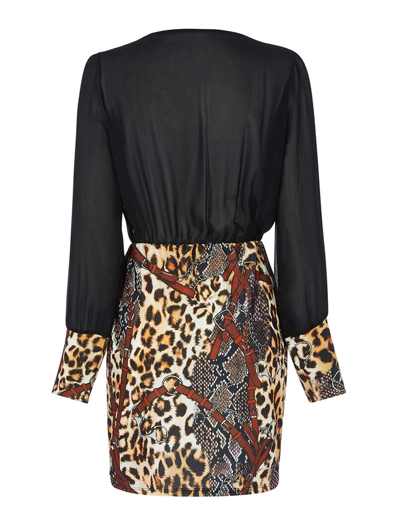 Robe bi matière col cache coeur - noir - 2