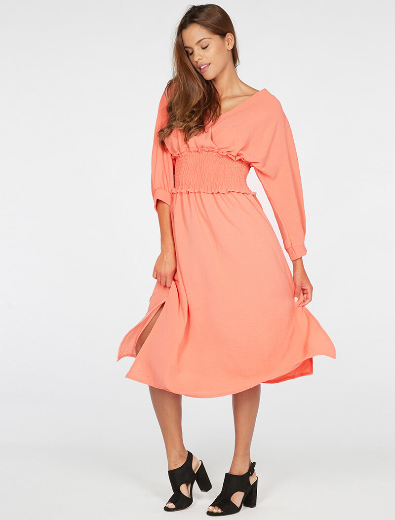 Robe fluide à taille élastiquée - corail - 1