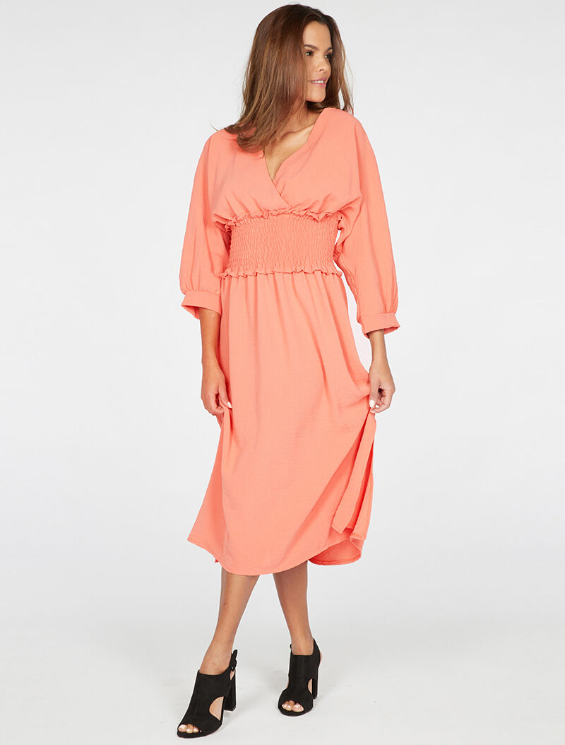 Robe fluide à taille élastiquée - corail - 2