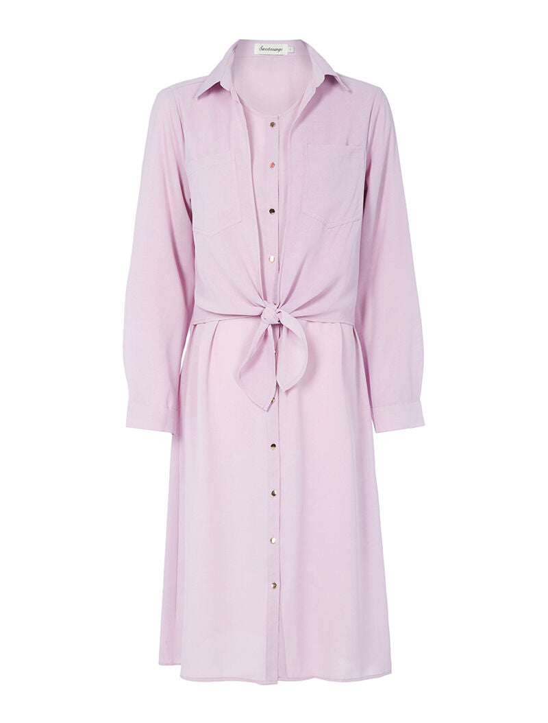 Robe longue à empiècement style chemise - lilas - 1