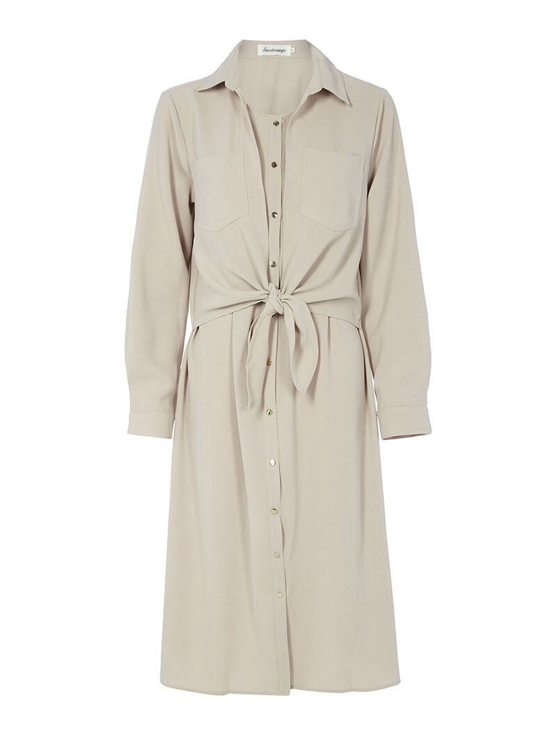Robe longue à empiècement style chemise - beige - 1