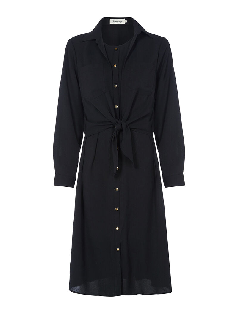 Robe longue à empiècement style chemise - noir - 1