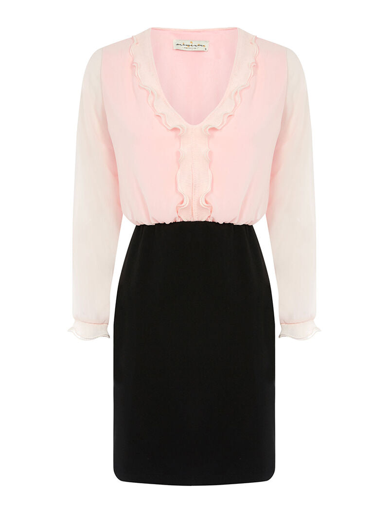 Robe à buste volanté - rose poudré/noir - 1