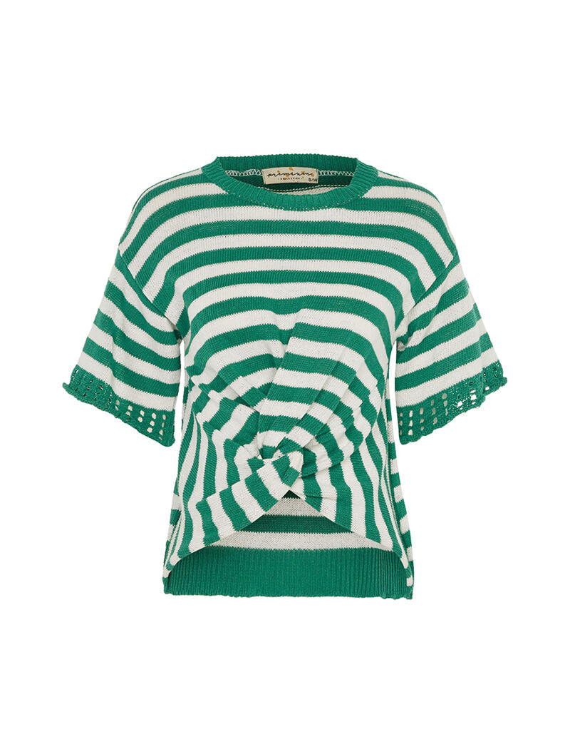 Pull rayé avant torsadé en coton mélangé - vert/blanc - 3