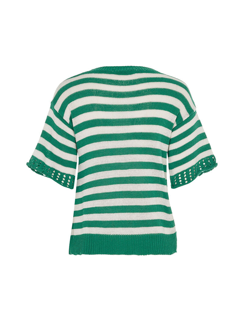 Pull rayé avant torsadé en coton mélangé - vert/blanc - 2