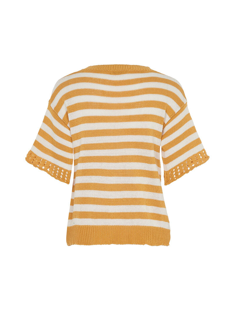 Pull rayé avant torsadé en coton mélangé - orange/blanc - 2