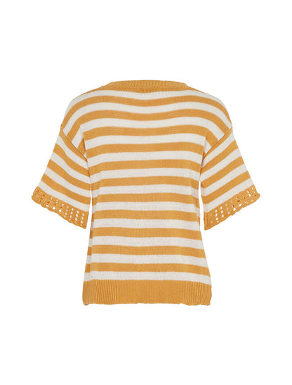 Pull rayé avant torsadé en coton mélangé - orange/blanc - 2