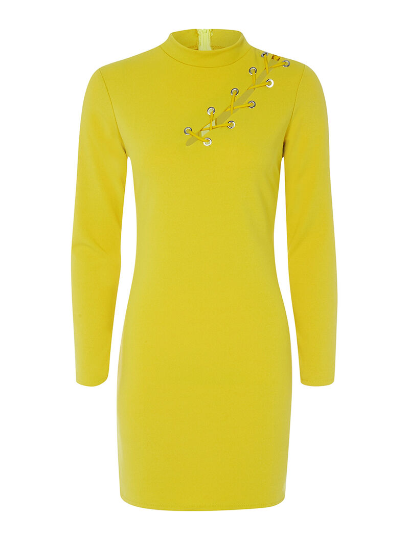Robe fluide à oeillets et lacets - jaune - 1