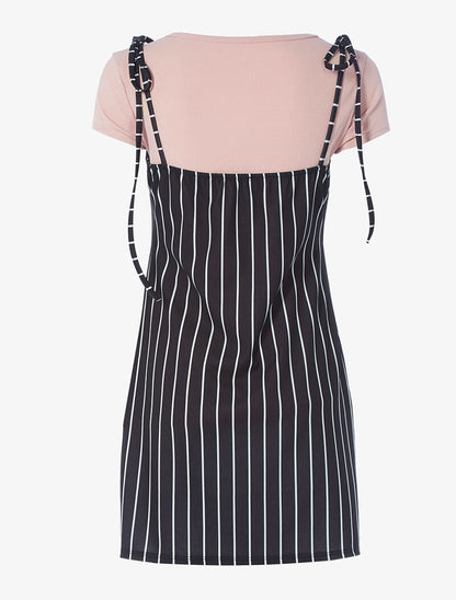 Robe rayée et t-shirt côtelé - rose - 2