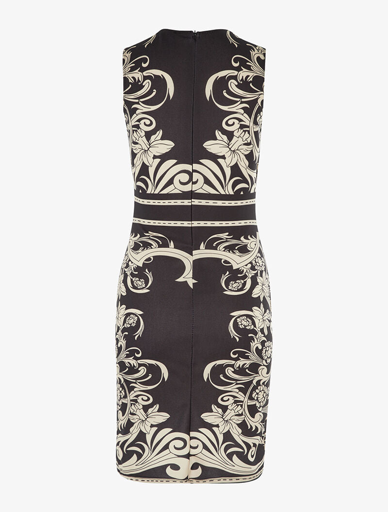 Robe fourreau imprimé baroque - noir/beige - 2