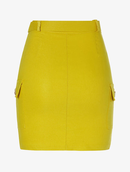 Jupe courte à poches - jaune moutarde - 2
