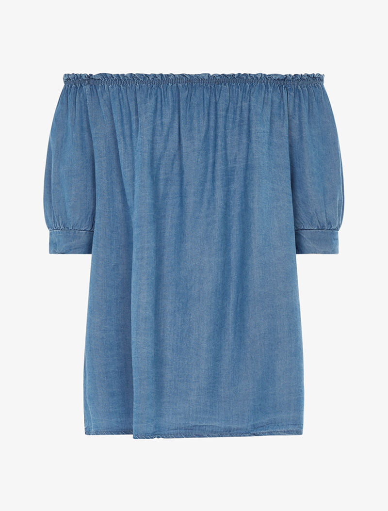 Blouse ample encolure élastique - denim - 2