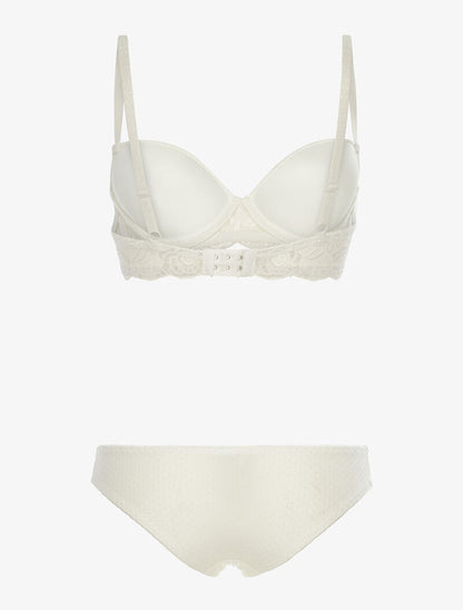 Ensemble piqueté à bords dentelle - ecru - 2