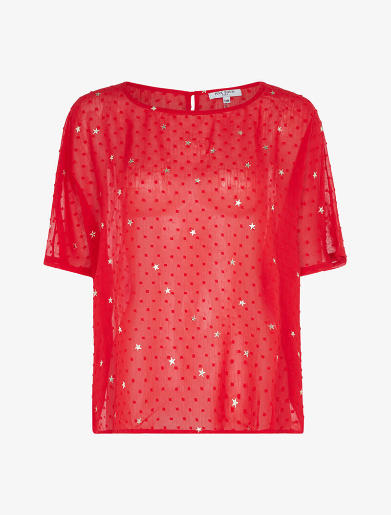 Blouse transparente à motifs étoilés - rouge - 1