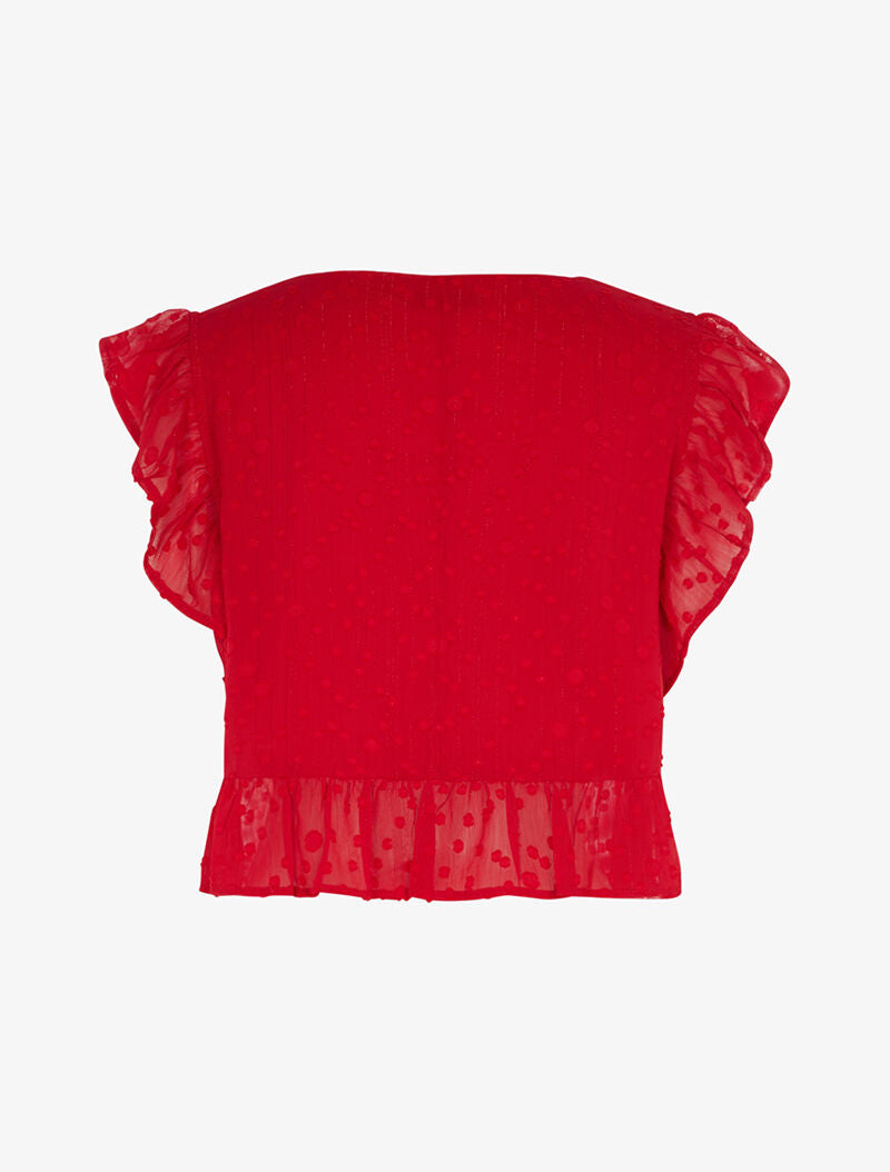 Crop top à bords volantés - rouge - 2