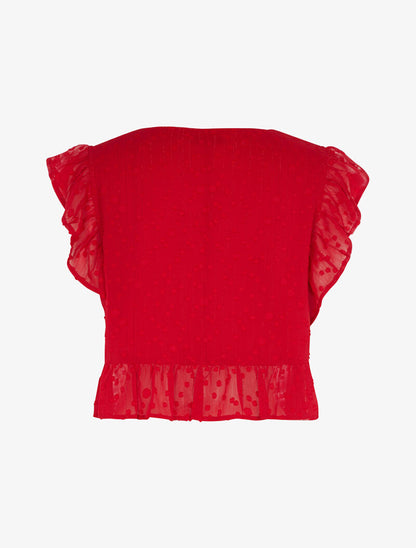 Crop top à bords volantés - rouge - 2