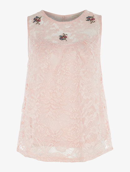 Top ample en dentelle brodée - rose - 1