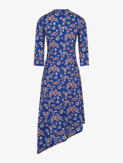 Robe fleurie bas asymétrique et fendu - bleu - 2