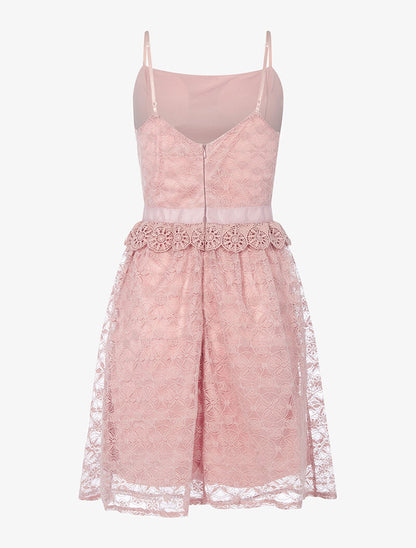 Robe irisée en dentelle et crochet - vieux rose - 2