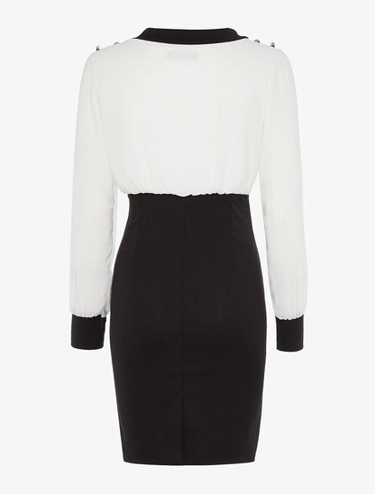 Robe fourreau à boutonnières - blanc et noir - 2