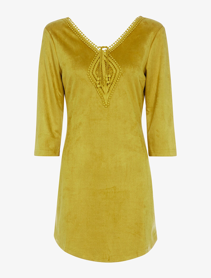Robe en suédine à empiècement en crochet - safran - 1