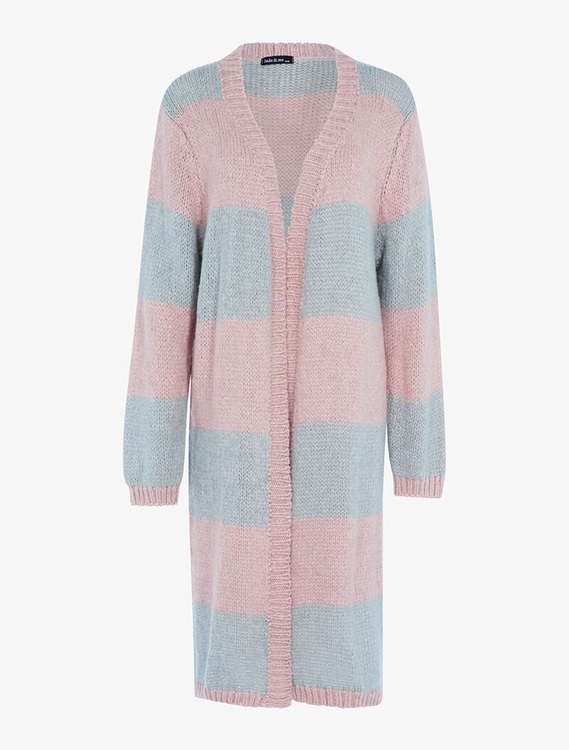 Gilet long oversize à rayures - rose/gris - 1