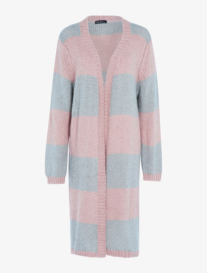 Gilet long oversize à rayures - rose/gris - 1