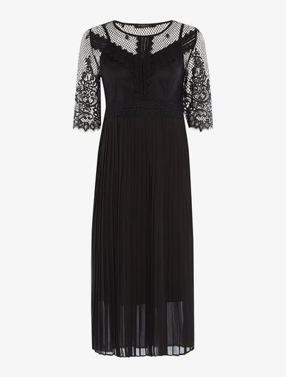 Robe plissée à buste ajouré - noir - 1