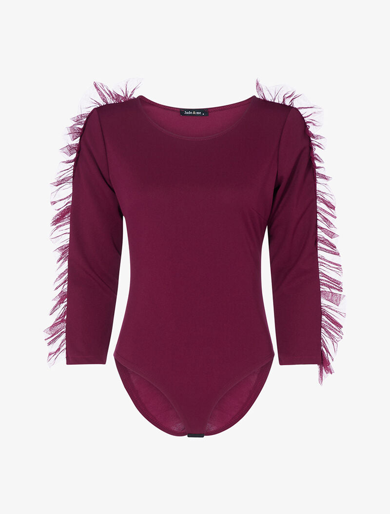 Body à manches volantées en tulle - lie de vin - 3