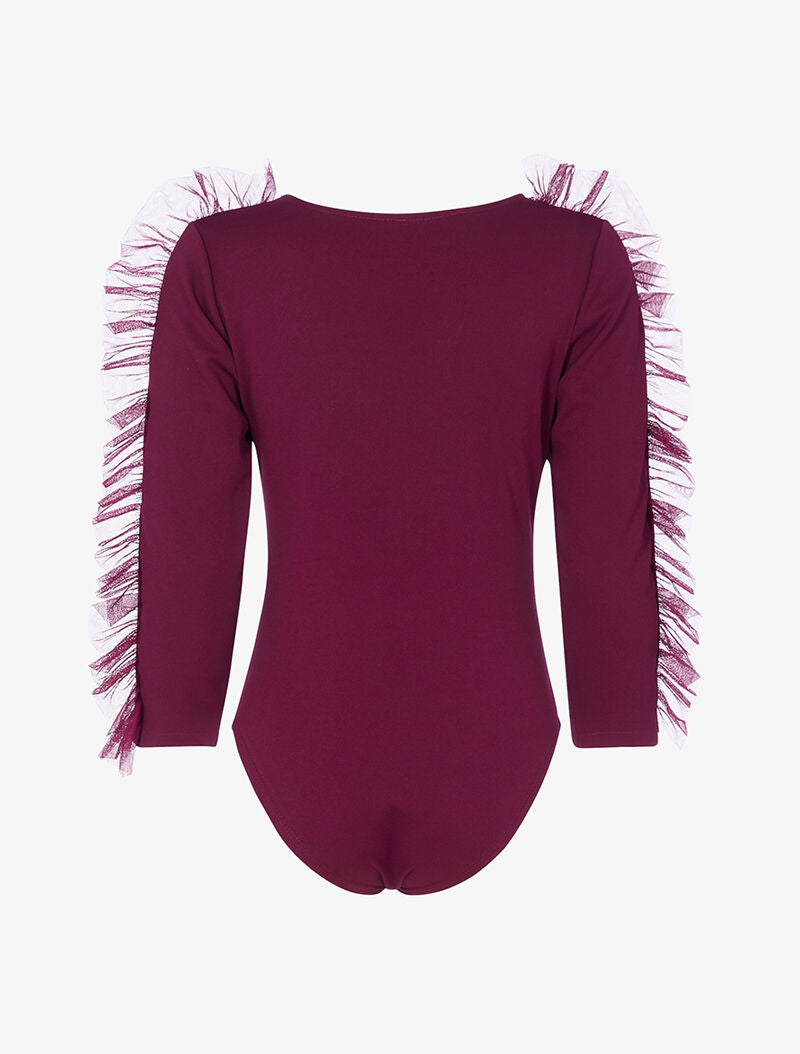 Body à manches volantées en tulle - lie de vin - 2