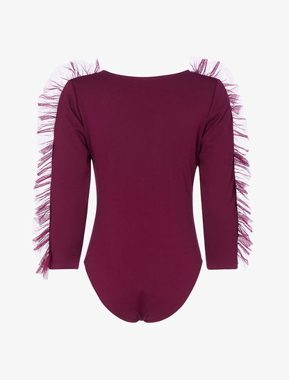 Body à manches volantées en tulle - lie de vin - 2